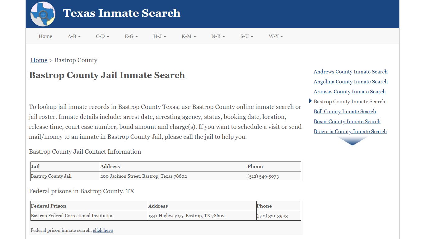 Bastrop County Jail Inmate Search